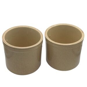 Vintage Crock Stoneware Cheese Crocks Plant Pot Neutral MCM Small Set of 2